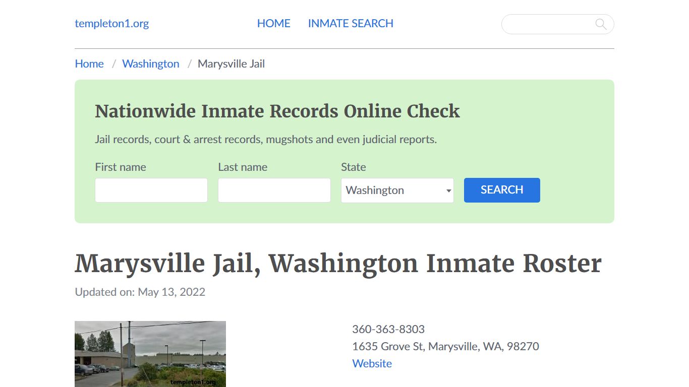 Marysville Jail, Washington Inmate Booking