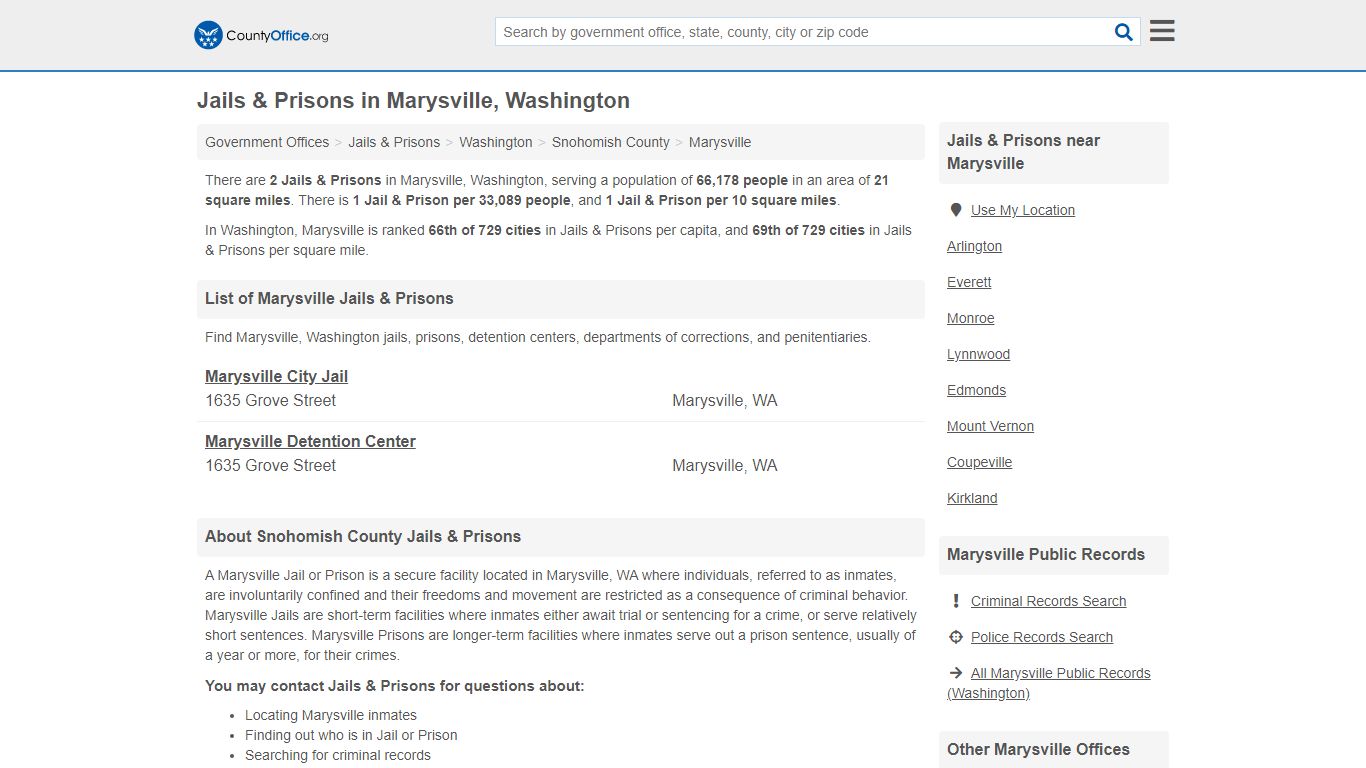 Jails & Prisons - Marysville, WA (Inmate Rosters & Records)